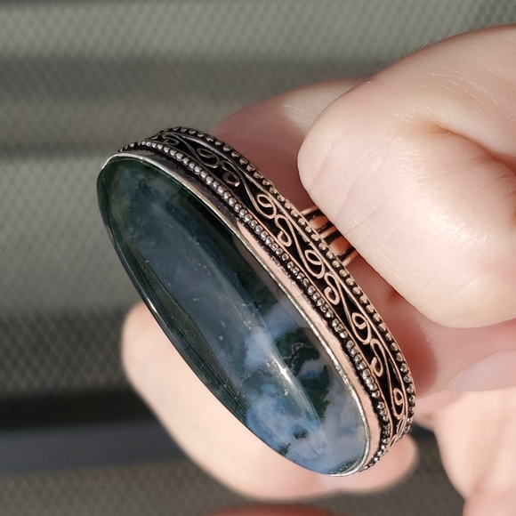 New Huge Moss Agate 925 Silver Statement Ring. - Picture 6 of 16